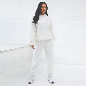 Puños elásticos 60% algodón 40% poliéster ajuste relajado establecido ajuste relajado Jogger Color blanco Cargo Pantalones de mujer - Product Image 3