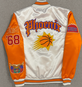 Chaquetas para hombre Chaqueta para hombre Phoenix Suns Inspirado Satén Varsity Bomber Jacket Baloncesto Equipo Estilo Retro Streetwear Prendas de abrigo - Product Image 4