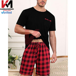 Conjunto de Pijama de Popelina de Algodón para Hombre, Pantalones Ligeros de Popelina de Algodón, Camiseta de Manga Corta de Jersey de Algodón Suave, Ropa de Dormir Transpirable - Product Image 2