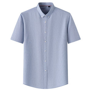 Chemises d'été pour hommes, décontractées, à manches longues, coupe ajustée, grande taille, 100% coton, fil satiné teint, respirantes, prix de gros - Product Image 2