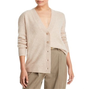 Cardigan Invernale Oversize con Scollo a V in Cashmere Spazzolato Beige Stampato di C by Bloomingdale's, Taglia L - Product Image 1