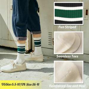 ถุงเท้ายาวลายทางแบบย้อนยุคสำหรับผู้หญิงถุงเท้าลำลองผ้าลูกวัวแนวสปอร์ตถุงเท้าผ้าฝ้ายผสมผ้าฝ้าย - Product Image 3