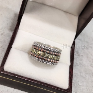 Anillo de banda giratoria antigua, anillo bohemio de Plata de Ley 925 para mujer, anillo de pulgar para Yoga, joyería hecha a mano, fiesta, ansiedad, anillo giratorio para hombre - Product Image 5