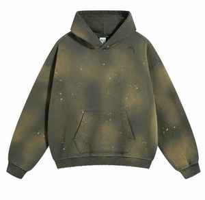 Ropa de calle de alta calidad Sudadera con capucha Bolsillos desgastados Color en blanco Vintage Pullover Lavado ácido Oversize con capucha - Product Image 2