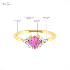 Más vendidos anillo de piedras preciosas de rubí cuadrado de 5mm anillo de bodas de medio halo de diamante blanco 14K oro Real Julio piedra natal joyería mayorista - Product Image 4