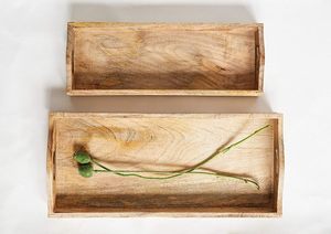 Ensemble de 2 plateaux rectangulaires en bois de manguier, plateau roulant rond, plateaux de service en bois pour le petit-déjeuner - Product Image 4