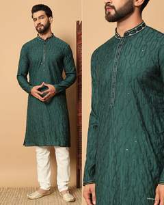 Soft Trendy Soft Silk Mens Kurta Heavy Jacquard con lentejuelas Funciona perfecto para todas las ocasiones - Product Image 4