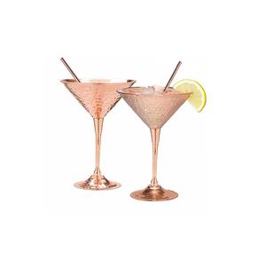 Gobelet en cuivre fini martelé de couleur or rose de qualité supérieure avec paille en cuivre pour la bière, le vin, le bar et l'hôtel de luxe Ensemble de 2 - Product Image 1