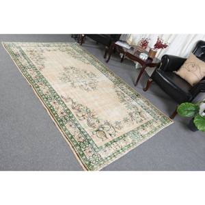 Alfombra de lana turca Vintage de 5x9 pies, diseño de retales verde beige, estilo clásico para decoración del hogar, técnica de tejido plano para sala de estar - Product Image 4