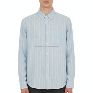 Camisa a Rayas de Manga Larga Informal Personalizada para Hombre, Camisas Oxford con Botones de Aspecto de Lino y Algodón para Hombre, Tops de Moda - Product Image 4