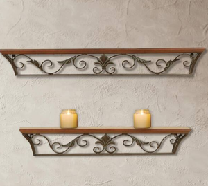 Estantes de Pared de Nogal, Soportes de Metal Cortados con Láser Personalizados, Diseño Decorativo para Decoración Rústica y Moderna - Product Image 1