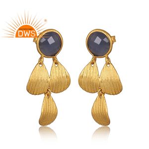 Último diseño hecho a mano Natural Hydro Blue Calcedonia piedra preciosa colgante pendiente personalizado joyería fabricante - Product Image 2