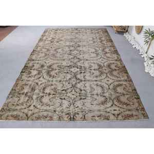 พรมขนสัตว์ตุรกีโบราณสีเบจสีน้ำตาลขนาด5.7X9ฟุตงานเย็บปะติดปะต่อกันพื้นที่ขนาดใหญ่สำหรับห้องโถงห้องนอนพรมยางปูพื้นข้างเตียงที่สมบูรณ์แบบ - Product Image 1