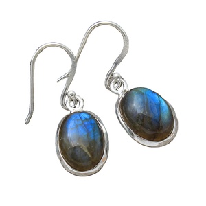 Pierre précieuse de labradorite de forme ovale naturelle 925 argent sterling classique minimaliste boucles d'oreilles pendantes grossiste de bijoux fins - Product Image 1