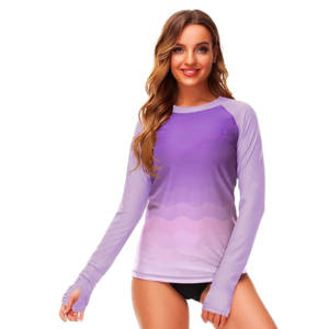 Deerose Womens Gradient Rash Guard UPF 50 + Swim Shirts Surfing Top con agujero para el pulgar - Product Image 1