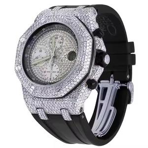 Montre Homme Iced out Moissanite Diamant Nouveauté Cadran Chronographe de Luxe avec Bracelet en Caoutchouc Noir 20mm Style Hip Hop - Product Image 1