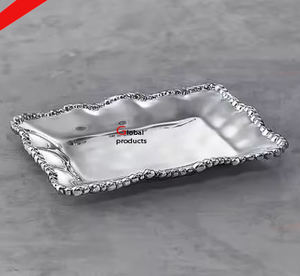 Plateau de service en acier inoxydable en métal argenté brillant 2025 pour restaurant et bar d'hôtel - Product Image 1