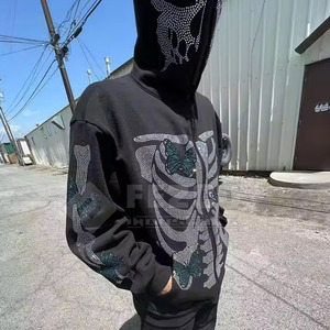 Invierno Poliéster/Mezcla de algodón Fleece Rhinestone Pullover Sudaderas con bolsillo Transpirable para hombres - Product Image 2