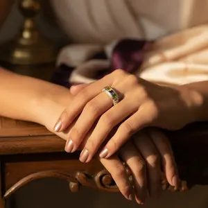 แหวนแฟชั่นพลอยทรงสี่เหลี่ยมวินเทจสำหรับผู้หญิง-ฝังด้วยดีไซน์เรขาคณิต - Product Image 3