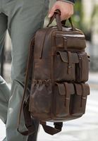 Sac à Dos en Cuir Véritable pour Étudiant, Camping, Randonnée et Université