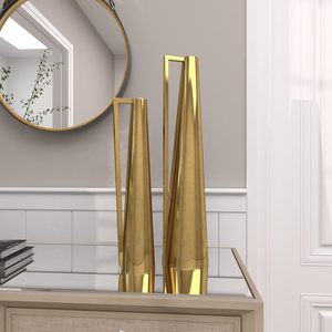 JARRON CONO DELGADO GEOMÉTRICO METAL ORO MODERNO CON ASAS, JUEGO DE 2 MACETAS - Product Image 4