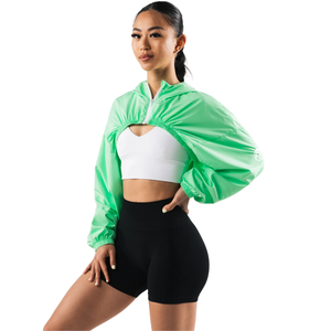 Veste Courte Femme en Nylon Vert Légère Coupe-Vent à Manches Longues avec Ourlet Élastique et Fermeture Éclair – Haut Décontracté pour Activités Sportives - Product Image 2