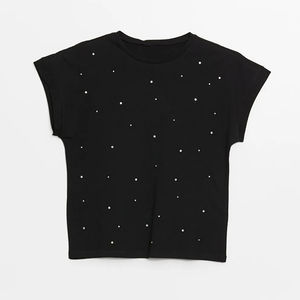 Nouveau T-shirt pour femme en strass de bonne qualité, personnalisable avec logo, à prix abordable, uni - Product Image 3