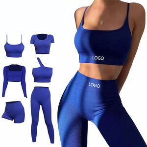 Pantalones de yoga transpirables de cintura alta, mallas elásticas sin costuras, ropa de gimnasio personalizada, conjunto de Yoga de manga larga para mujer - Product Image 1