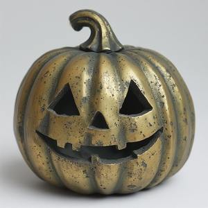 Lanterne de citrouille creuse en aluminium, finition patine polie à la main, art percé brillant pour Halloween décoratif saisonnier - Product Image 1