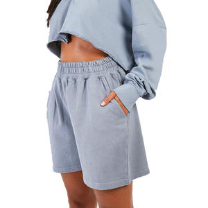 <b>Women's</b> Custom Made Summer Casual Style Acid Washed Lilac <b>Bermuda</b> <b>Shorts</b> Elastic Waist Raw Hem Latest Arrival - Product Image 4