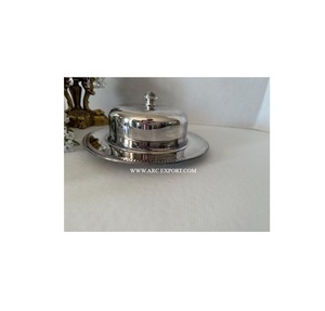 Plaque à beurre en acier inoxydable de conception la plus récente servant un plat à beurre poli en argent de forme ronde pour les produits au meilleur prix de gros - Product Image 1