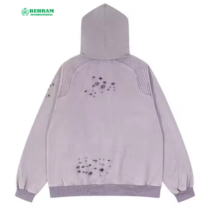 Factory Wholesale High Quality 360g Polyester/Cotton Distressed Regular Fit Pullover Hoodies <b>Drop</b> Shoulder <b>Acid</b> Washed - Product Image 4