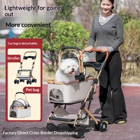Poussette de transport pour animaux détachable en gros avec cadre pliable, plateau repas et châssis multi-roues pour chats et chiens