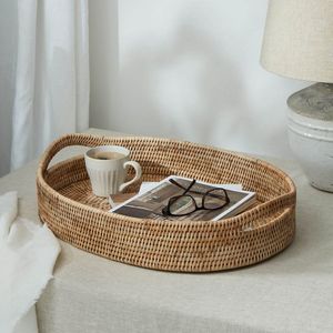 Handmade Decorative Rattan Jute <b>Serving</b> <b>Tray</b> With Bone Inlay Finishing Set of 3 <b>Rounded</b> Shape Food Server <b>Tray</b> - Product Image 3