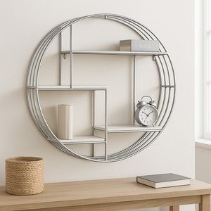 Mensola Moderna da Parete Rotonda 32 Pollici Argento e Bianco, Scaffale a Tre Livelli Bianco per Soggiorno - Product Image 3