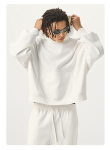 2025 nuevo personalizado Color sólido estilo cuadrado OEM invierno poliéster/algodón Streetwear liso teñido alta calidad recortada Sudadera con capucha para hombres - Product Image 3