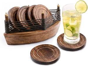 Wooden <b>Bar</b> Coasters for Hot & Cold Drink-Decorative Cocktail Coasters- Crafted from Seasonal Wood-Round Shape Coaster-Set of 6 - Product Image 4