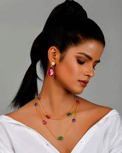 Luxe fait à la main en laiton plaqué or Multi couleur pierres précieuses boucles d'oreilles femmes à la mode fête déclaration thème naturel certifié - Product Image 3