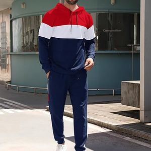 Vêtements de sport décontractés pour hommes-Ensemble deux pièces-Pantalon à capuche-Survêtement à capuche de couleur unie pour homme, 100% coton - Product Image 3