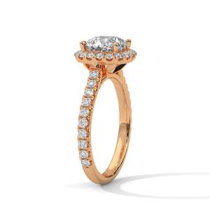 Bague de fiançailles halo en diamant de laboratoire taille coussin, 2 carats au centre, en or massif, avec pavé de diamants délicat, Or jaune, rose et blanc - Product Image 4