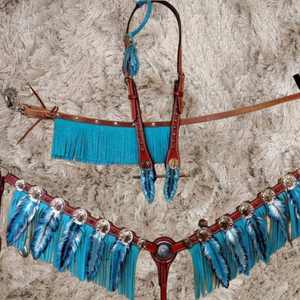 Ensemble de matériel d'équitation Western Horse Tack de luxe haut de gamme avec logo personnalisé de haute qualité en cuir collier de poitrine Headstall pour cheval de trait complet - Product Image 4