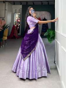 ชุดเดรสสวยดึงดูดใจเป็นที่ต้องการสูงผ้าไหมแจ็คการ์ดที่ดีที่สุด lehenga choli & dupatta กับงานทอผ้าผู้หญิงแฟชั่น - Product Image 6