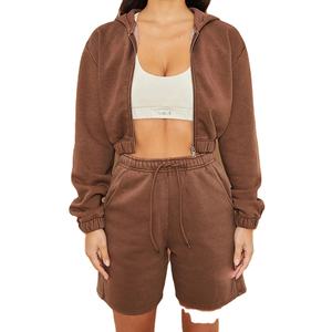 Latest Design <b>Zip</b> <b>up</b> <b>Cropped</b> <b>Hoodie</b> Drawstring Hood Zipper <b>Hoodie</b> Women Custom Latest Zipper Hoodies - Product Image 2