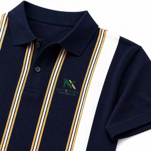 Camiseta Polo Personalizada para Hombre con Rayas Verticales, Estilo Casual Elegante para Verano, Golf, Tenis, Transpirable, de Algodón Piqué, Manga Corta - Product Image 5