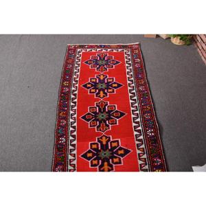 Vintage <b>Runner</b> Rug, 2.5x13.8 ft Turkish Rug, <b>Red</b> Ikat Wool Rug - Product Image 4