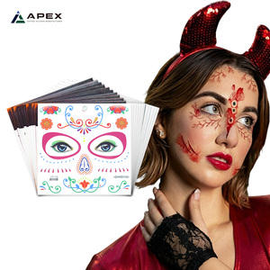 Tatuaggio Temporaneo a Tema Giorno dei Morti, Teschio di Zucchero per Viso Intero 158x158mm, Dia De Los Muertos Catrina, Trucco di Halloween - Product Image 1