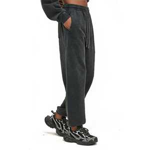 Pantalones de chándal informales de talla grande hechos a medida para hombre, ajuste holgado, 100% algodón, patrón recto teñido liso, cintura media elástica 2025 - Product Image 6