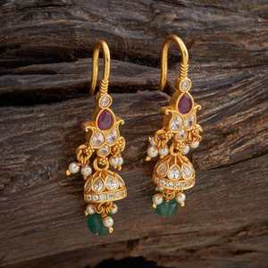 Pendientes de Plata con Diseño Étnico y Moderno, Modelo 161864, con Forma de Campana, Rubí, Perla, Diamante y Latón Dorado para Bodas y Fiestas - Product Image 1