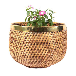 Handmade planters customized design & size decorative core planters Rattan planters flower <b>pots</b> with golden border - Product Image 1