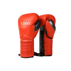 ถุงมือชกมวยสีดำสำหรับผู้ใหญ่มืออาชีพที่มีดีไซน์ผูกเชือกวัสดุหนังวัวแท้ติดโลโก้ได้ตามต้องการ - Product Image 5